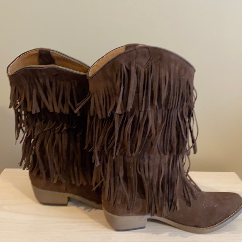 Brown fringe cowboy boots